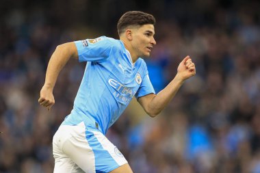 Julian Alvarez # 19 Manchester City Premier League maçı sırasında Manchester City, Etihad Stadyumu 'nda Crystal Palace' a karşı, 16 Aralık 202