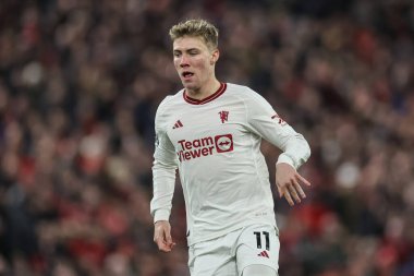 Manchester United 'dan Rasmus Hjlund Premier League maçında Liverpool Manchester United' a karşı Anfield, Liverpool, İngiltere, 17 Aralık 2023
