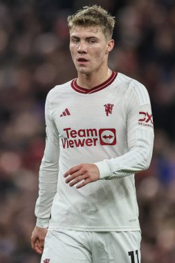 Manchester United 'dan Rasmus Hjlund Premier League maçında Liverpool Manchester United' a karşı Anfield, Liverpool, İngiltere, 17 Aralık 2023