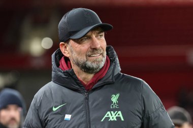 Liverpool Premier Lig maçında Jrgen Klopp teknik direktörü Liverpool Manchester United 'a karşı Anfield, Liverpool, İngiltere, 17 Aralık 2023