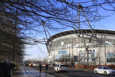 Etihad Stadyumu önünde Premier Lig maçı öncesinde Manchester City, Etihad Stadyumu 'nda Crystal Palace' a karşı, 16 Aralık 202
