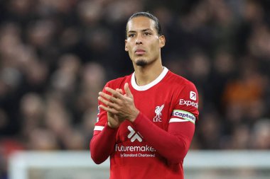 Virgil van Dijk of Liverpool applauds the home fans during the Premier League match Liverpool vs Manchester United at Anfield, Liverpool, United Kingdom, 17th December 202 clipart