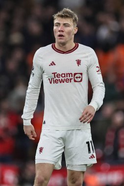 Manchester United 'dan Rasmus Hjlund Premier League maçında Liverpool Manchester United' a karşı Anfield, Liverpool, İngiltere, 17 Aralık 2023