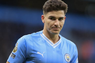 Julian Alvarez # 19 Manchester City Premier League maçı sırasında Manchester City, Etihad Stadyumu 'nda Crystal Palace' a karşı, 16 Aralık 202
