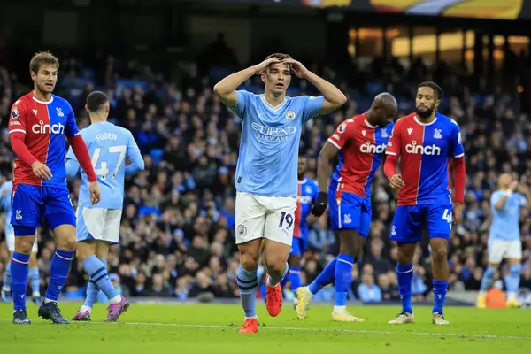 Julian Alvarez Dari Manchester City Bereaksi Terhadap Kesempatan Yang Tidak — Stok Foto