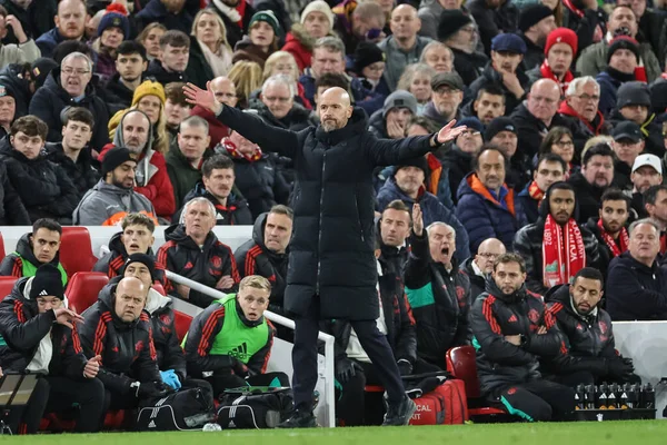 Erik Ten Hag Manager Manchester United Reage Durante Partida Premier — Fotografia de Stock