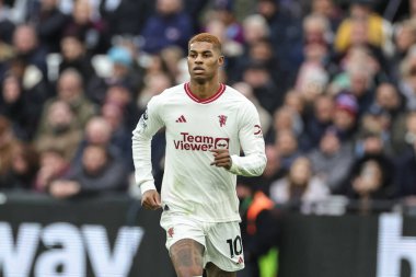 Manchester United 'dan Marcus Rashford Premier League maçı sırasında West Ham United, Manchester United' a karşı Londra Stadyumu, Londra, İngiltere, 23 Aralık 202