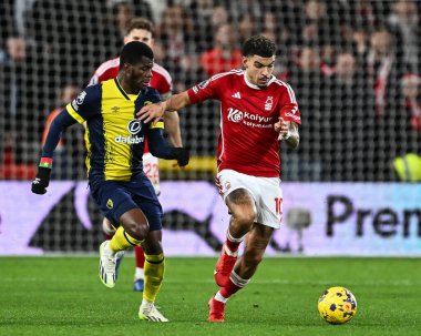 Nottingham Ormanı 'ndan Morgan Gibbs-White Premier Lig maçında Nottingham Forest' a karşı Bournemouth City Ground, Nottingham, İngiltere 'de 23 Aralık 202' de topa vurdu.