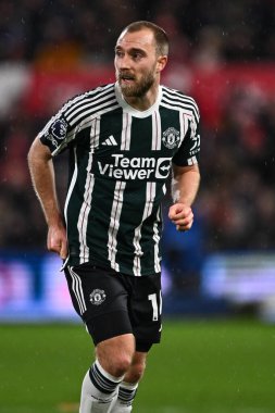 Manchester United takımından Christian Eriksen Premier League maçında Nottingham Forest, Manchester United 'a karşı City Ground, Nottingham, İngiltere' de 30 Aralık 202 'de
