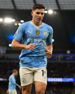 Manchester City 'den Julin Ivarez, Premier Lig maçı sırasında Manchester City ile Sheffield United arasında Etihad Stadyumu, Manchester, İngiltere, 30 Aralık 2023