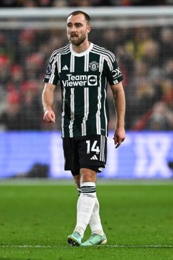 Manchester United takımından Christian Eriksen Premier League maçında Nottingham Forest, Manchester United 'a karşı City Ground, Nottingham, İngiltere' de 30 Aralık 202 'de