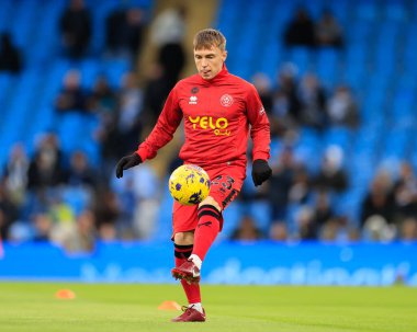 Sheffield United takımından Ben Osborn, 30 Aralık 202 tarihinde Etihad Stadyumu 'nda oynanan Premier League maçında ısınıyor.