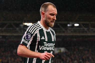 Manchester United takımından Christian Eriksen Premier League maçında Nottingham Forest, Manchester United 'a karşı City Ground, Nottingham, İngiltere' de 30 Aralık 202 'de