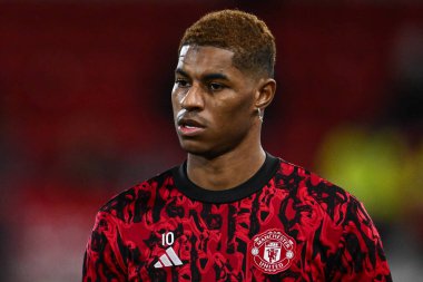 Manchester United takımından Marcus Rashford, 30 Aralık 202 'de İngiltere' nin Nottingham City Ground kentinde oynanan Premier League maçı öncesi ısınma maçında Nottingham Forest Manchester United 'a karşı.