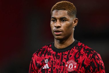 Manchester United takımından Marcus Rashford, 30 Aralık 202 'de İngiltere' nin Nottingham City Ground kentinde oynanan Premier League maçı öncesi ısınma maçında Nottingham Forest Manchester United 'a karşı.