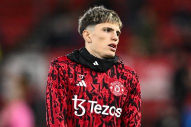 Manchester United takımından Alejandro Garnacho 30 Aralık 202 'de İngiltere' nin Nottingham şehrinde oynanan Premier League maçı öncesinde Nottingham Forest-Manchester United maçında ısındı.