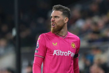 Wolverhampton Wanderers 'dan Jos S # 1 Premier League maçında Wolverhampton Wanderers, Everton' a karşı Molineux, Wolverhampton, Birleşik Krallık 'ta 30 Aralık 2023' te tepki gösterdi.