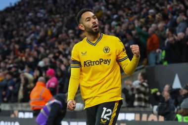 Wolverhampton Wanderers 'dan Matheus Cunha # 12 Premier League maçında Wolverhampton Everton ile Molineux, Wolverhampton, İngiltere' de 30 Aralık 202 'de oynanan maçta takımının 1-0 kazanmasını kutluyor.