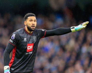 Sheffield United 'dan Wes Foderingham, Premier League maçında Manchester City, Manchester Stadyumu' nda Sheffield United 'a karşı, 30 Aralık 202