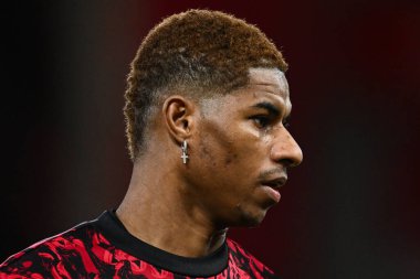 Manchester United takımından Marcus Rashford, 30 Aralık 202 'de İngiltere' nin Nottingham City Ground kentinde oynanan Premier League maçı öncesi ısınma maçında Nottingham Forest Manchester United 'a karşı.