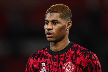 Manchester United takımından Marcus Rashford, 30 Aralık 202 'de İngiltere' nin Nottingham City Ground kentinde oynanan Premier League maçı öncesi ısınma maçında Nottingham Forest Manchester United 'a karşı.