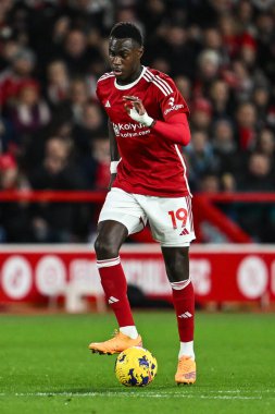 Nottingham Ormanı 'ndan Moussa Niakhat Premier League maçında Nottingham Forest, Manchester United' a karşı City Ground, Nottingham, Birleşik Krallık 'ta 30 Aralık 2023' te bir ara verdi.