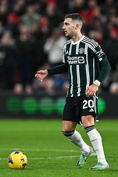 stock image Diogo Dalot of Manchester United in action during the Premier League match Nottingham Forest vs Manchester United at City Ground, Nottingham, United Kingdom, 30th December 202