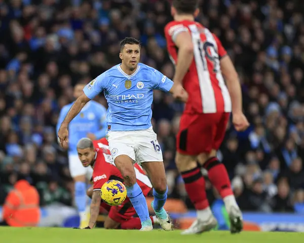 Rodrigo Del Manchester City Viene Attaccato Durante Partita Premier League — Foto Stock