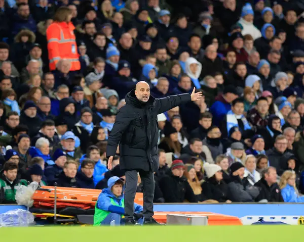 Pep Guardiola Manager Manchester City Sidelines Premier League Match Manchester — Fotografia de Stock
