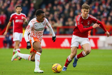 Blackpool 'dan Karamoko Dembl, 7 Ocak 2024 tarihinde Nottingham City Ground, Nottingham, İngiltere' de oynanan Emirates FA Cup üçüncü tur karşılaşmasında topla bir çıkış yaptı.