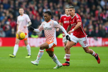 Blackpool 'dan Karamoko Dembl, 7 Ocak 2024 tarihinde Nottingham City Ground, Nottingham, İngiltere' de oynanan Emirates FA Cup üçüncü tur karşılaşmasında topla bir çıkış yaptı.