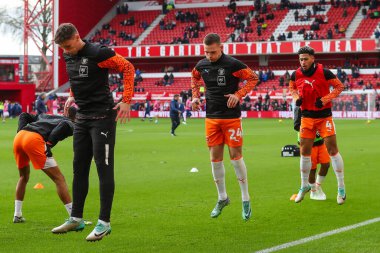 Blackpool 'dan Andy Lyons, Birleşik Krallık' ın Nottingham şehrinde oynanan ve 7 Ocak 202 tarihinde oynanan, Emirates FA Cup 'ta oynanan üçüncü tur karşılaşma öncesinde oynanan ısınma maçında,