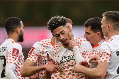 Blackpool 'dan Jordan Lawrence-Gabriel, 7 Ocak 202' de İngiltere 'nin Nottingham kentinde oynanan Emirates FA Cup 3. tur karşılaşmasında 0-2' lik galibiyet golünü kutluyor.