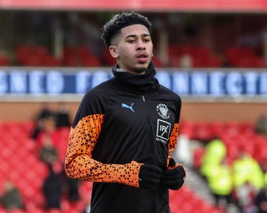Blackpool 'dan Jordan Lawrence-Gabriel, 7 Ocak 202' de Birleşik Krallık 'ın Nottingham şehrinde oynanan Emirates FA Cup üçüncü tur karşılaşmasında ısınma turunda Nottingham Forest' a karşı Blackpool 'da