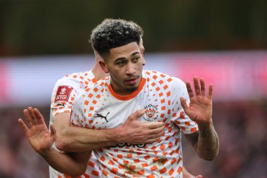 Blackpool 'dan Jordan Lawrence-Gabriel, 7 Ocak 202' de İngiltere 'nin Nottingham kentinde oynanan Emirates FA Cup 3. tur karşılaşmasında 0-2' lik galibiyet golünü kutluyor.
