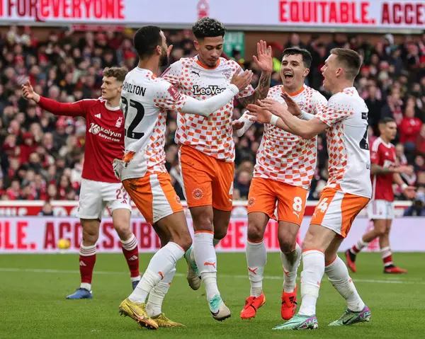 stock image Jordan Lawrence-Gabriel of Blackpool celebrates his goal to make it 0-2 during the Emirates FA Cup  Third Round match Nottingham Forest vs Blackpool at City Ground, Nottingham, United Kingdom, 7th January 202