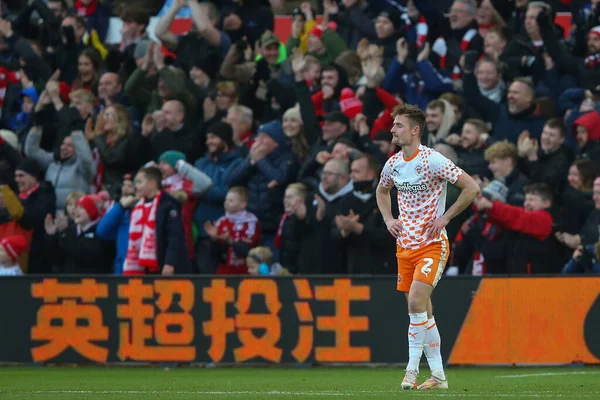 Callum Connolly Blackpool Reacts His Side Conceding Goal Make Emirates — Stock Photo, Image
