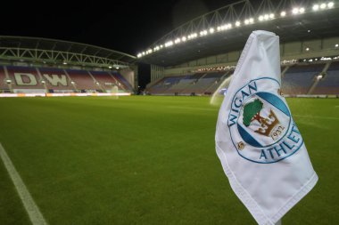 Wigan Atletizm Ligi 'nin Wigan Atletizm Şampiyonası' na ev sahipliği yaptığı Wigan Atletizm karşılaşması öncesi Wigan Atletizm Karşıtı Manchester United 'a karşı DW Stadyumu, Wigan, Birleşik Krallık, 8 Ocak 2024