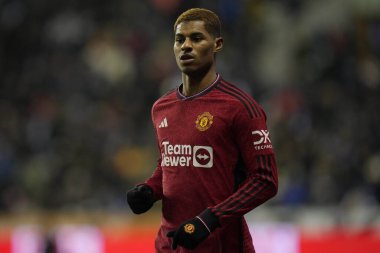 Manchester United takımından Marcus Rashford, 8 Ocak 2024 tarihinde Wigan Atletizm ve Manchester United 'a karşı oynanan üçüncü tur karşılaşmasında, Wigan Stadyumu, Wigan, Birleşik Krallık