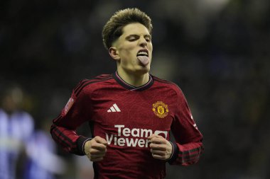 Manchester United takımından Alejandro Garnacho, Birleşik Krallık 'ın Wigan Stadyumu' nda oynanan Üçüncü tur karşılaşmasında Wigan Athletic 'e karşı Manchester United, 8 Ocak 2024