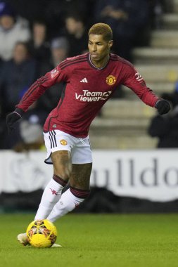 Manchester United takımından Marcus Rashford, 8 Ocak 2024 tarihinde Wigan Atletizm ve Manchester United 'a karşı oynanan üçüncü tur karşılaşmasında, Wigan Stadyumu, Wigan, Birleşik Krallık