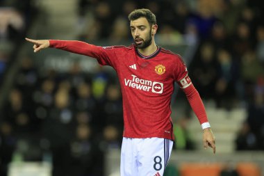 Manchester United takımından Bruno Fernandes, 8 Ocak 2024 tarihinde Wigan Athletic ile Manchester United arasında oynanan üçüncü tur karşılaşmasında, Wigan Stadyumu, Wigan, Birleşik Krallık