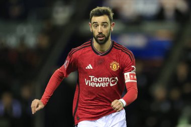 Manchester United takımından Bruno Fernandes, 8 Ocak 2024 tarihinde Wigan Athletic ile Manchester United arasında oynanan üçüncü tur karşılaşmasında, Wigan Stadyumu, Wigan, Birleşik Krallık