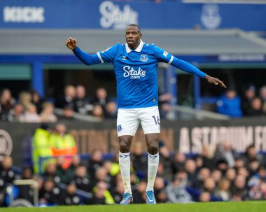 Everton 'dan Abdoulaye Doucour Premier League maçında Everton, Aston Villa' ya karşı Goodison Park, Liverpool, Birleşik Krallık, 14 Ocak 2024  