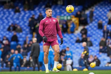 Aston Villa 'dan Diego Carlos Premier Lig maçında Everton, Aston Villa' ya karşı Goodison Park, Liverpool 'da 14 Ocak 2024' te oynanan ısınma maçında 