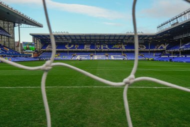 Goodison Park 'taki The Howard Kendall Street End Stadyumu Premier League maçı sırasında Everton, Aston Villa' ya karşı Goodison Park, Liverpool, İngiltere, 14 Ocak 2024 