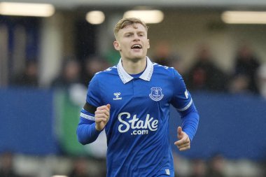 Everton 'dan Jarrad Branthwaite Premier League maçı sırasında Everton, Aston Villa' ya karşı Goodison Park, Liverpool, Birleşik Krallık, 14 Ocak 2024 
