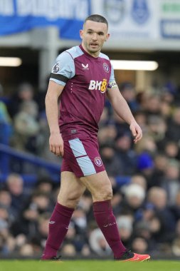 Aston Villa takımından John McGinn Premier League maçında Everton, Aston Villa 'ya karşı Goodison Park, Liverpool, Birleşik Krallık, 14 Ocak 2024 
