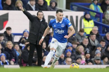 Everton 'dan Jack Harrison Premier Lig maçı sırasında Everton, Aston Villa' ya karşı Goodison Park, Liverpool, İngiltere, 14 Ocak 2024 