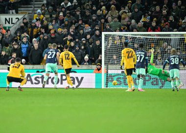 Wolverhampton Wanderers 'dan Matheus Cunha, 16 Ocak 2024 tarihinde Wolverhampton' un Molineux, Wolverhampton, Birleşik Krallık 'ta oynanan üçüncü tur rövanş karşılaşmasında Wolverhampton Wanderers' a karşı 3-2 Wolverhampton Wanderers 'ı 3-2 kazanma hedefini kutluyor. 